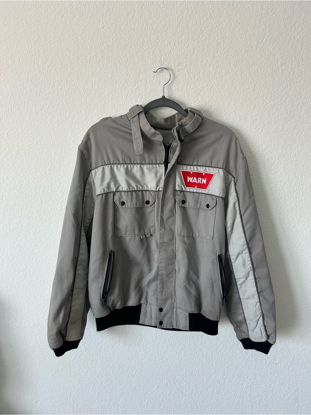 Vintage 80s RaceWear Designs WARN Winch Racing Jacket Made in USA XL Grey